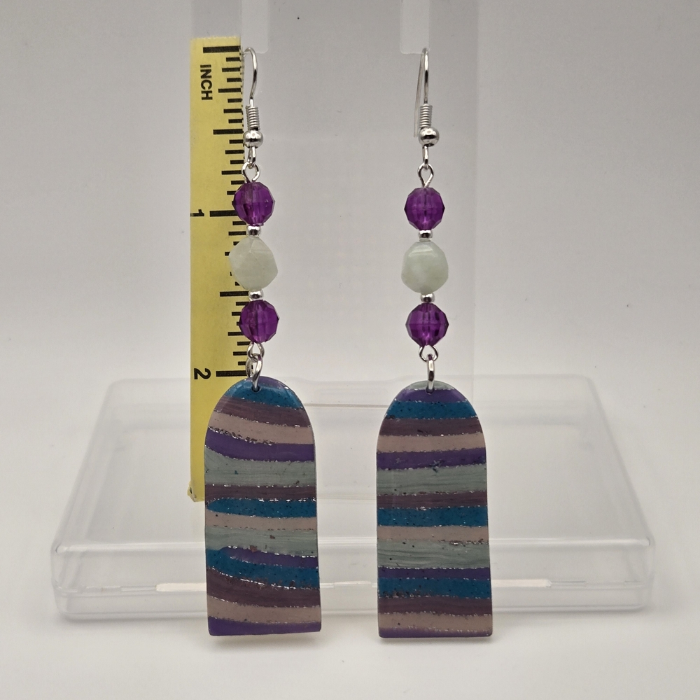 #B273- Striped Purple and Blue Earrings- Morganite Beads - Picture 2 of 4